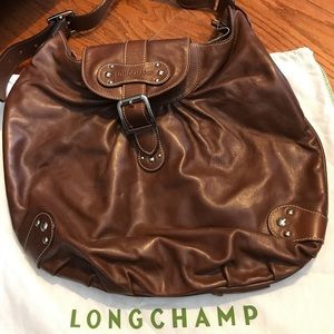 LongChamp Brown Leather Hobo Bag